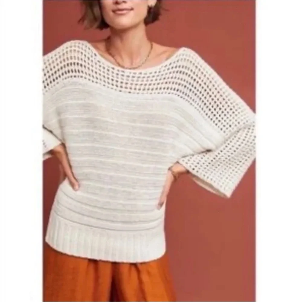 Elegant Anthropologie X Moth Chatwin Cream Chunky Cable Knit Women's Sweater - Picture 1 of 13